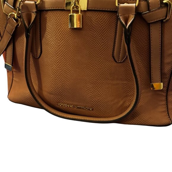 Adrienne Vittadini Tan Front-Lock Leather Shoulder Bag / Crossbody – Large - Picture 6 of 7